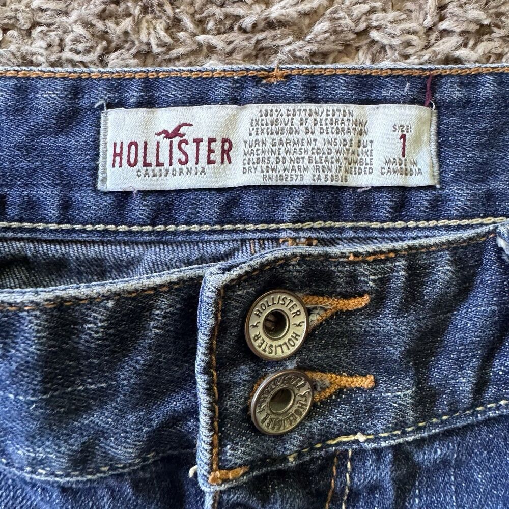 Vintage Hollister Skirt Womens Size 1 Blue Denim Micro Mini Distressed Fray Y2K - Picture 3 of 5
